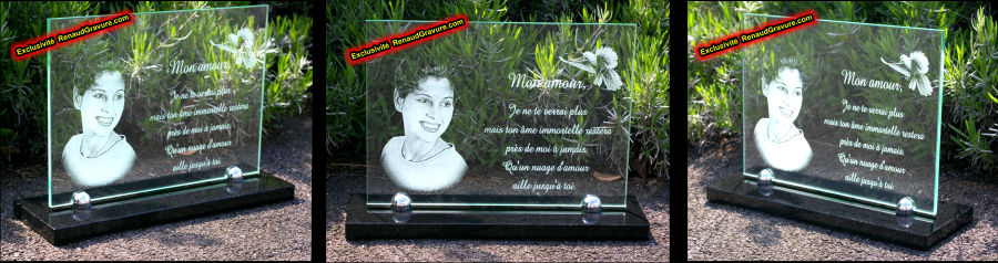 plaque fun�raire en verre