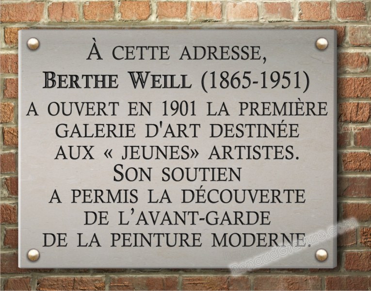 Plaque en pierre de Nod, pierre ing&eacute;live. Gravure sur pierre et finition en laque noir.