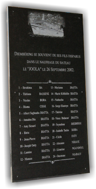Plaque comm&eacute;morative le joola
