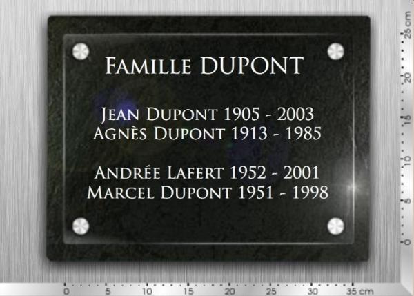 Plaque pour monument funéraire en verre et ardoise.