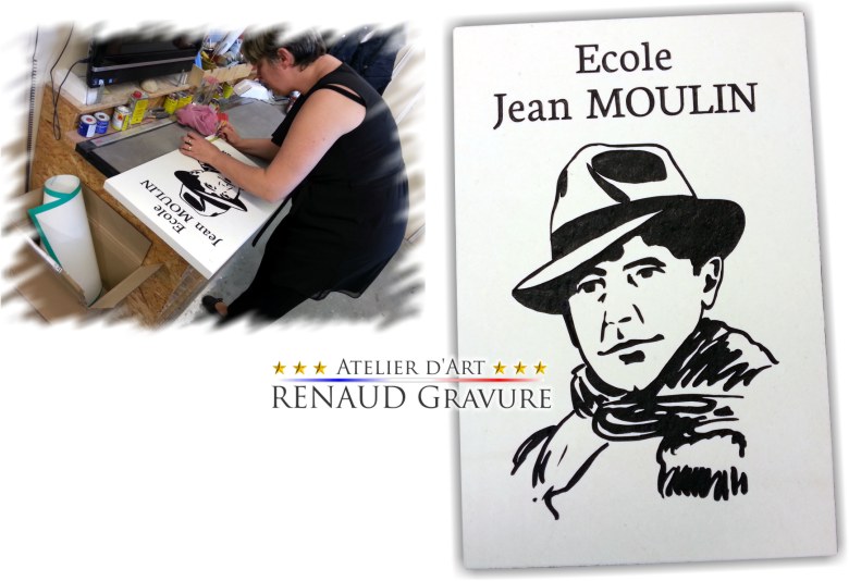 Plaque en pierre naturelle grav&eacute;e Jean Moulin
