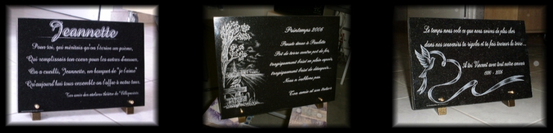 Exemples de plaques fun&eacute;raires, portraits grav&eacute;s, lithogravure sur grnit, photos porcelaines