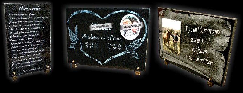 Parchemin et coeur gravés sur plaques pour monuments funéraires